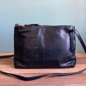 Banana Republic Black Italian Leather Double-Zip Pouch Crossbody Bag